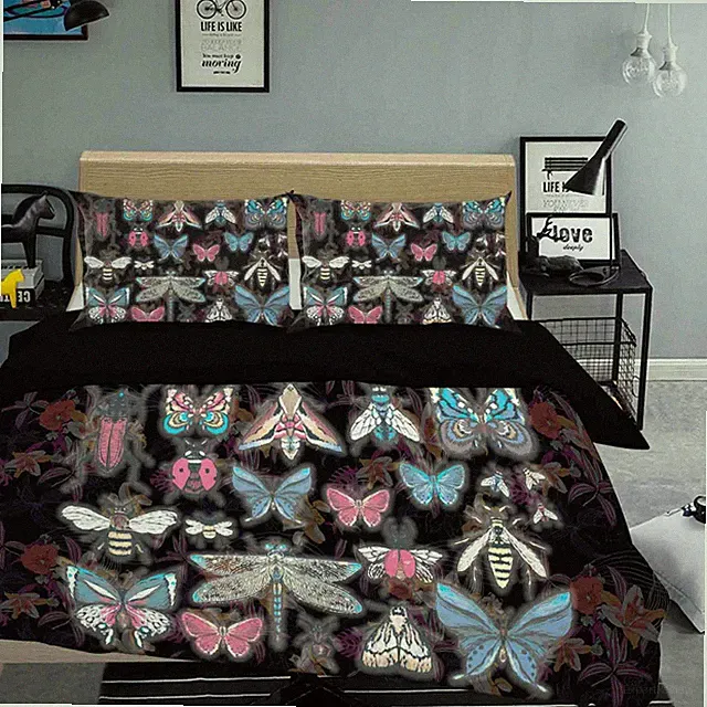 3D Insect Black Quilt Cover Set Duvet Cover Bedding Pillowcases