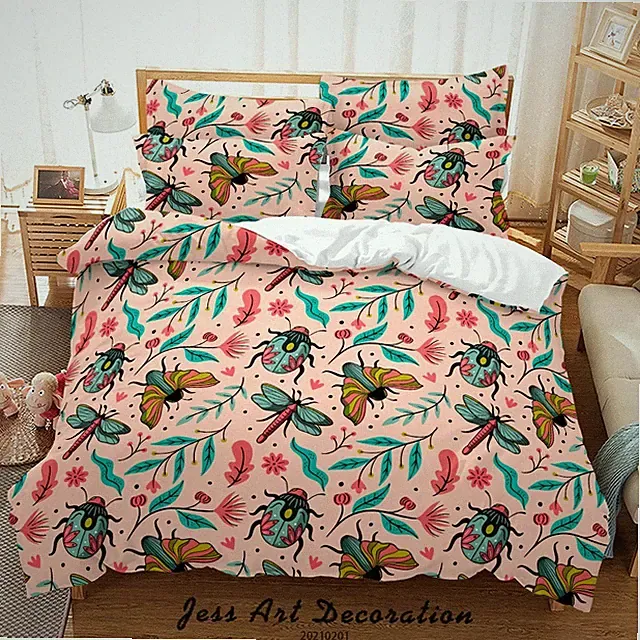 3D Insects Flowers Pattern Quilt Cover Set Bedding Sets Pillowcases Queen 6