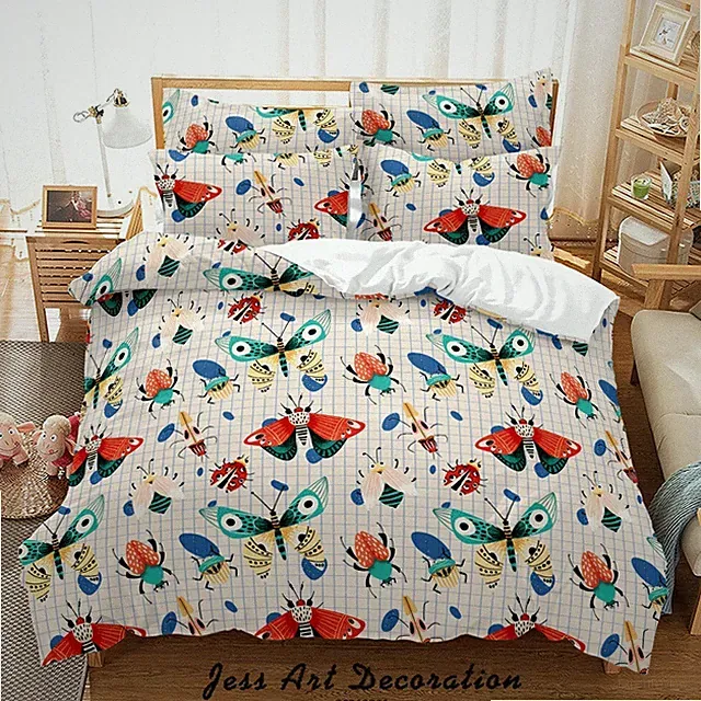 3D Insects Watercolor Pattern Quilt Cover Set Bedding Sets Pillowcases Queen