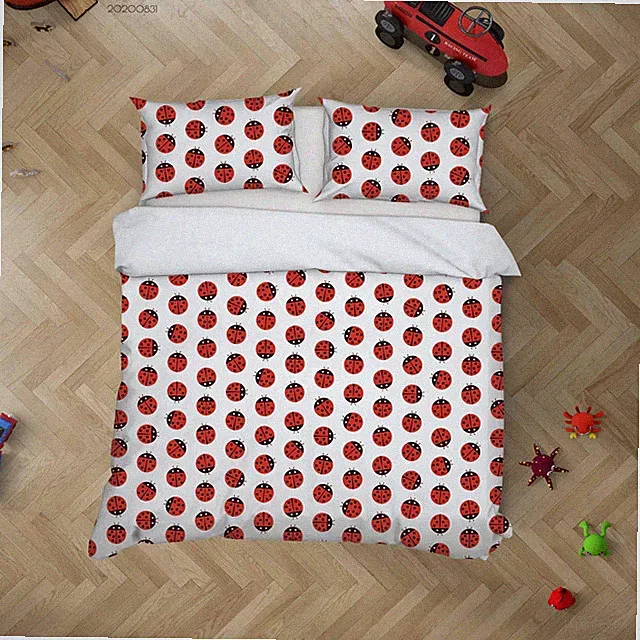 3D Ladybug Insect Pattern Quilt Cover Set Bedding Sets Pillowcases Queen
