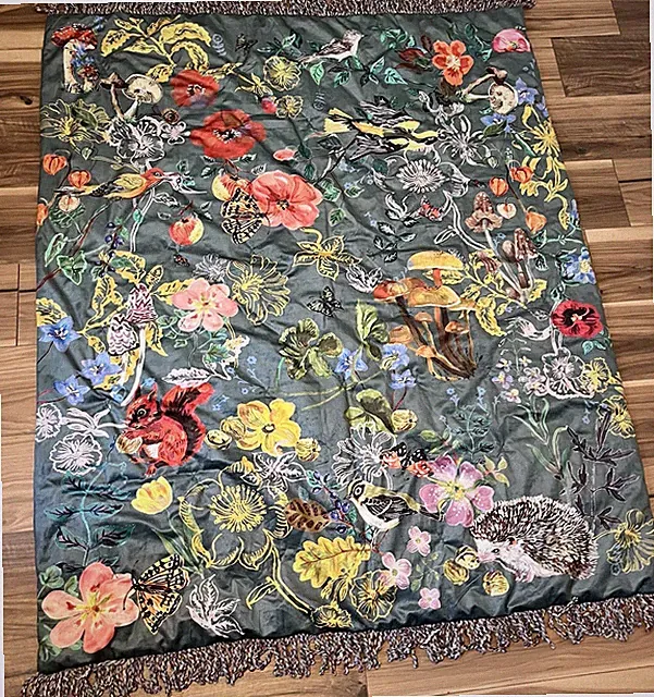 Anthropologie Nathalie Lete Velvet Throw Blanket Dark Turquoise New Without Tags
