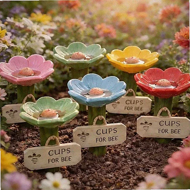Bee Watering Station Resin Bee Waterer Feeder Weatherproof Bee Drinking Cup