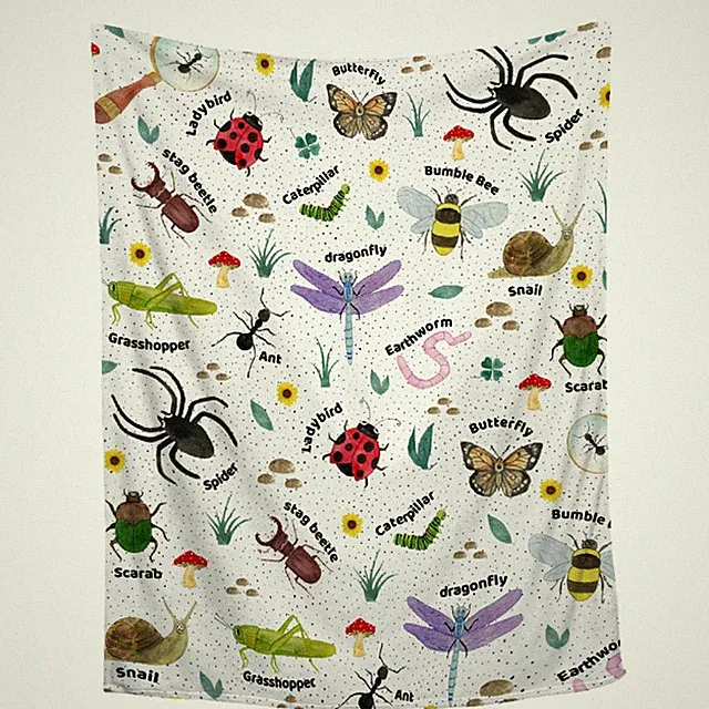 Bugs Insects Blanket 40x50 Inch Plush Cozy Beetle Decor Throw Kids Animal Gift