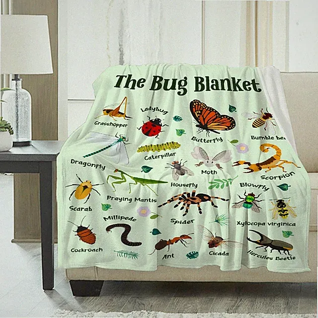 Bugs Insects Soft Flannel Fleece Warm Plush Throw Blanket Couch Travel 40x50