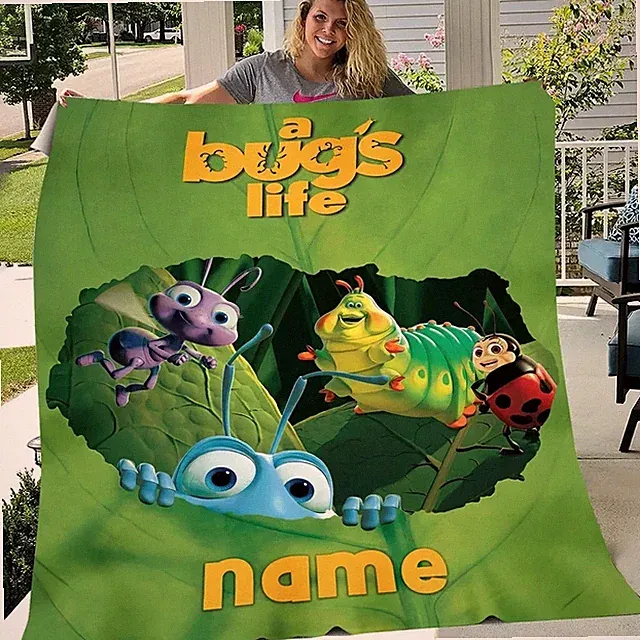 Custom Bug World Animated Movie Style Flannel Blanket Cozy Throw Kids Room