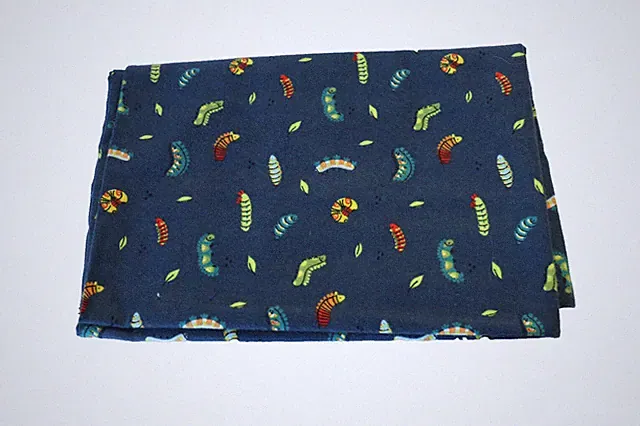 Dark Blue Flannel Colorful Worms Pillowcase 20" x 31" Handmade Insects Red Green