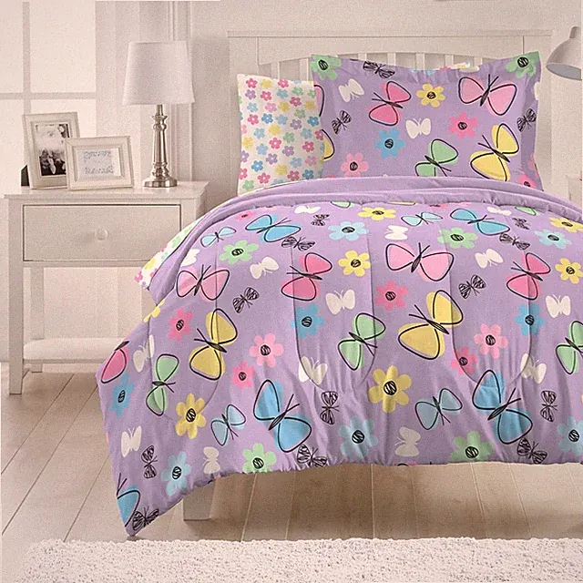 Dream Factory Sweet Butterfly Ultra Soft Microfiber Comforter Set, Purple, Full