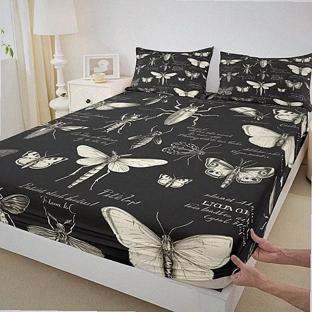 Entomological Bedding Set. Insects, Moth and Butterfly Fitted Sheet Set.