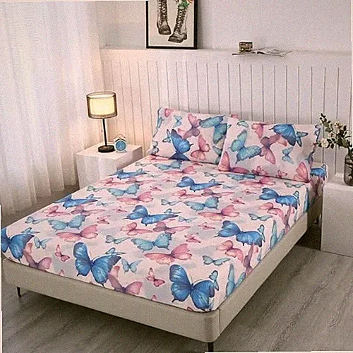 Fitted Sheet with 2 Pillowcases, Not Including Flat Full Colorful Butterfly