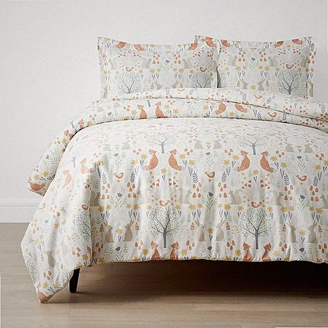 Forest Animals Classic Cool Organic Cotton Percale Duvet Cover Set(Ivory)|5930