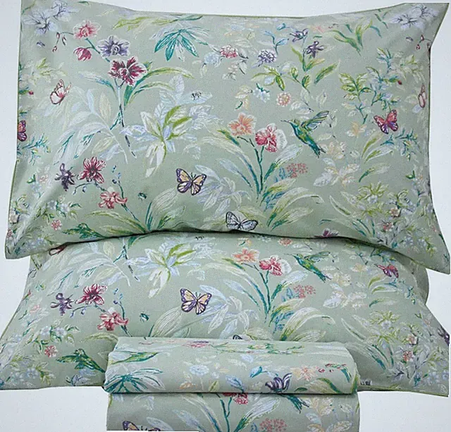 Green Floral Queen Sheet Set - Soft Egyptian Cotton, 4Pcs, 17.5" Deep Pockets