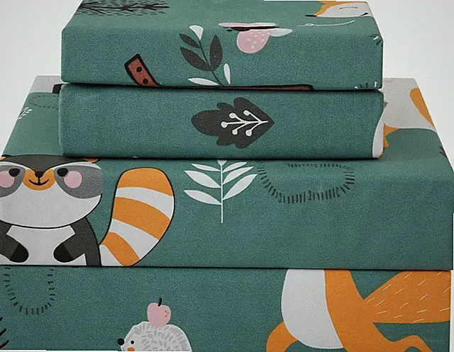 Green Forest Animals Kids Sheet Set Full Size, 4 Piece Woodland Printed Micro...