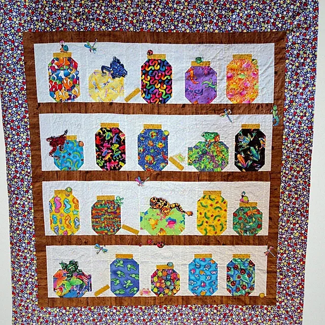 Handmade I Spy Jar Quilt Frogs Insects Fish Polka Dot Border Novelty Nursery Art