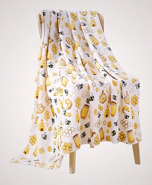 Honey Bee Throw Blankets: Bee Hive Honey Jars Soft Plush Accent for Sofa Couc...