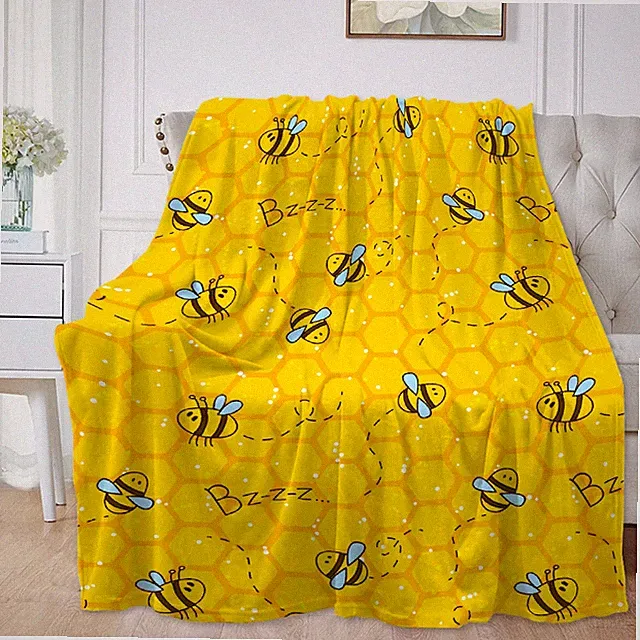 Honeycomb Cute Bee Yellow Blanket 40x30 Fleece Throw for Pets Home Decor