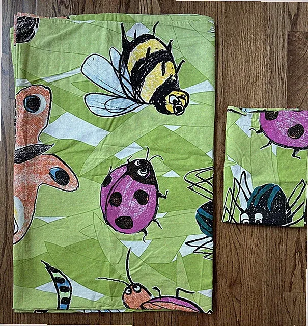 IKEA KRYP BI Green Bugs Ladybugs Spider Bee KIDS TWIN Duvet Cover & Sham 80X60