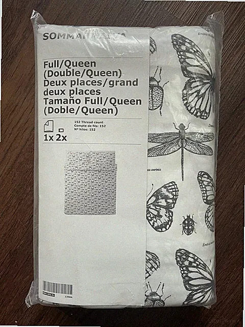Ikea SOMMARMALVA Full Queen Duvet Cover w/ 2 Pillowcases Set White Black Insects