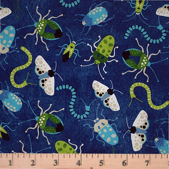 Insect Party Navy Digital 100% Cotton Fabric By half yard continuous cuts