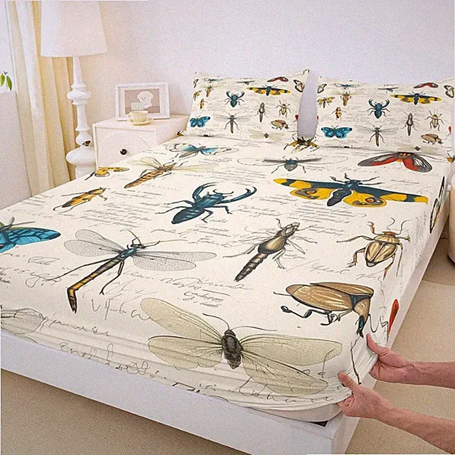 Insects Bedding Set Twin Size,Colorful Butterfly Moth Bug and Pattern Fitted...