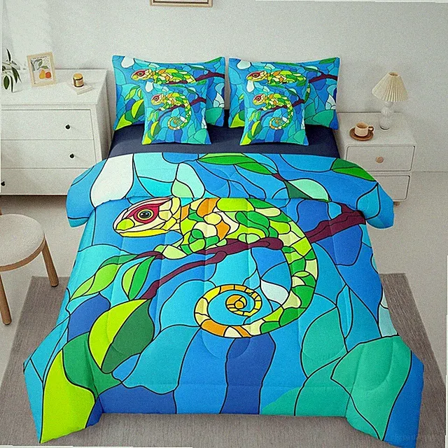 Lizard Bed in a Bag Queen Comforter Set 7 Piece,Abstract Lizard Wild Animals Bed