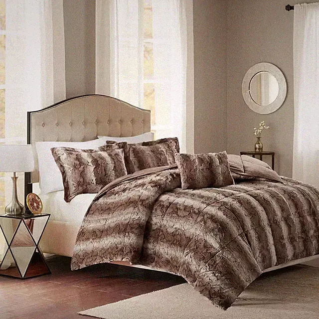 Marselle 4-Piece Chocolate Animal Print Faux Fur Polyester King Comforter Set