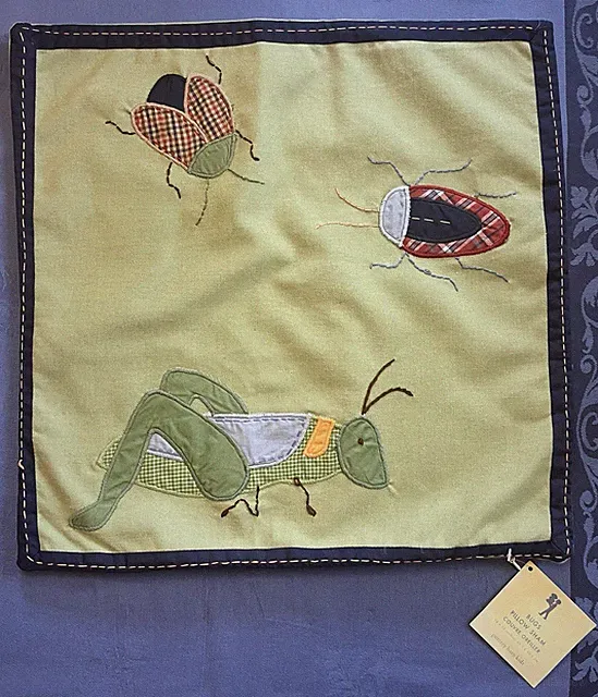 Pottery Barn Kids 16 x 16 Inch Green Bugs Pillow Sham 100% Cotton New With Tags