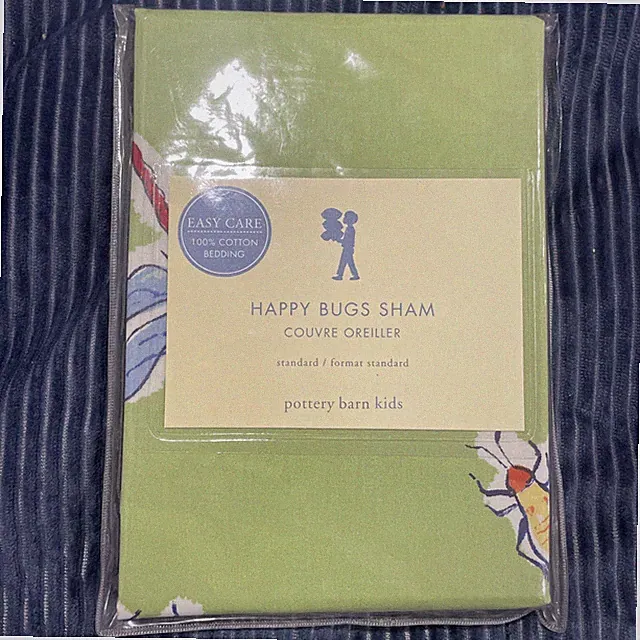 Pottery Barn Kids Happy Bugs Insects Green Standard Pillow Sham 100% Cotton
