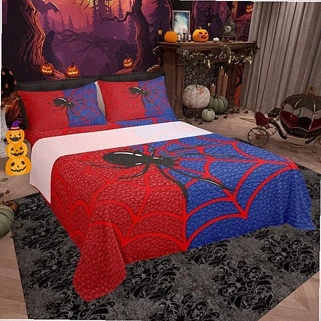 Red Spider Web Sheet Queen Size,Black Spider Arachnid Insect Animal Bedding S...