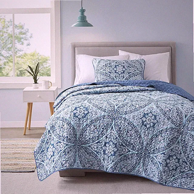 Reversible Quilt Set-Vermicelli Stitching Design All Season, Lightweight, Coverl
