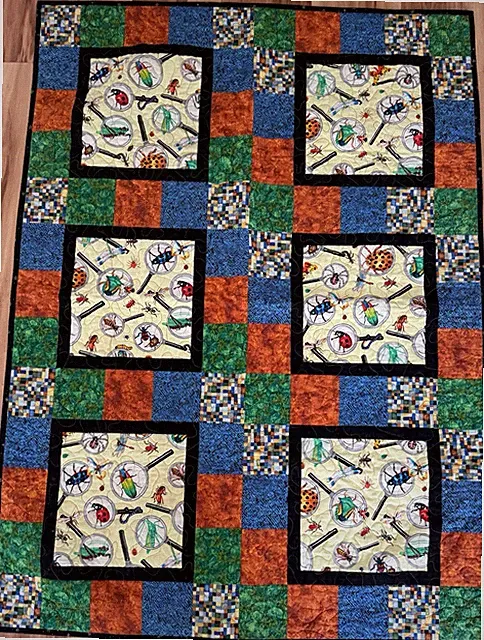 Small Handmade Quilt Throw Blanket Insect Magnifying Glass Print