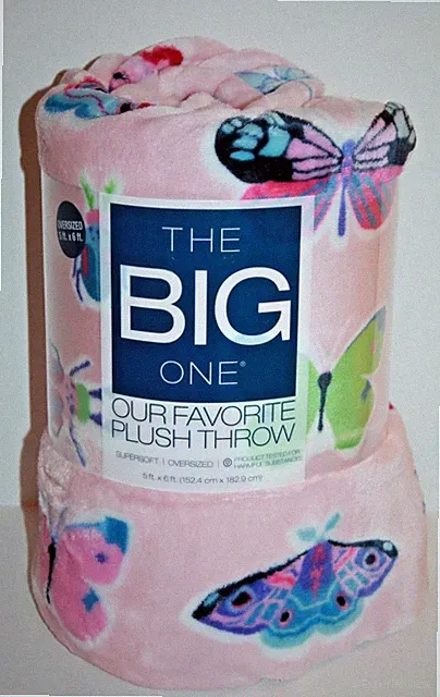 The Big One 🦋 Butterfly Insect Print Pink Plush Fleece Throw Blanket 5'x6' BL60