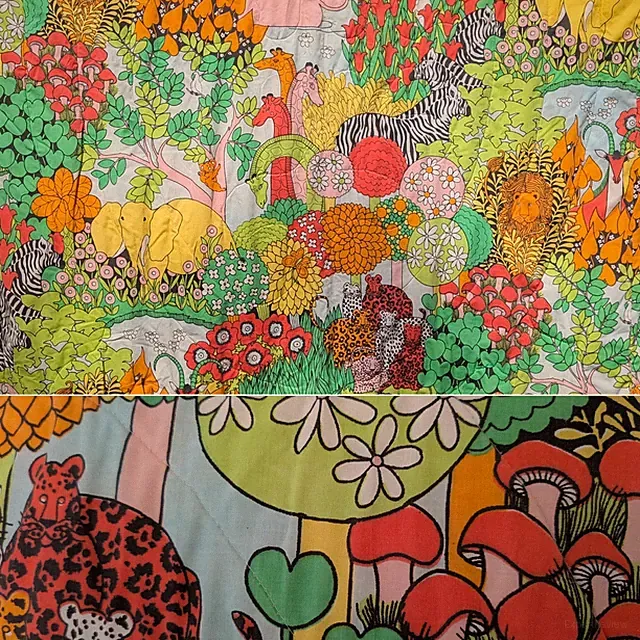 VINTAGE Stevens Utica Psychedelic Jungle Comforter Animals Mushrooms Full/Queen