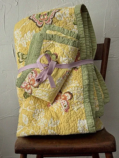 VTG Scent-Sation Inc. NY Quilt & Sham Yellow Butterflies Reversible F/Q EVC